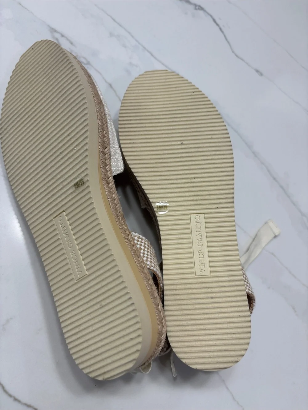 Vince Camuto Cream Canvas Espadrille Platform Sandals with Ankle Tie